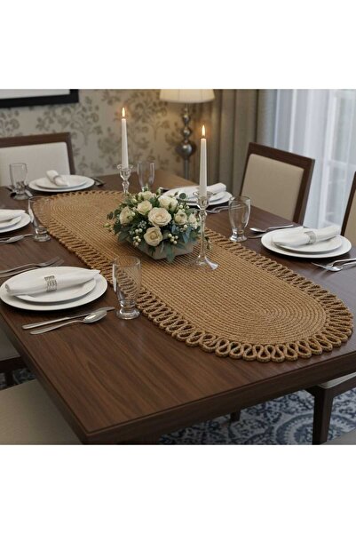 Comfort Craft Runner decorativ din paie tricotată 33x100 cm - Runner din iută cu textura naturală lavabilă - Boemia - Nordic