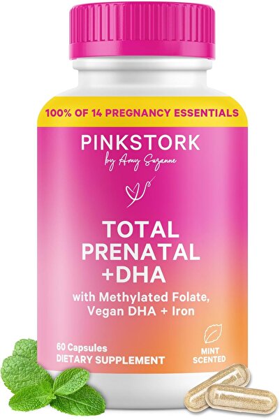 Pink Stork Total Prenatal Vitamins with DHA (60 Capsules, Mint Essenced)