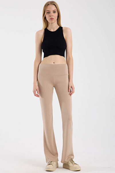 Sementa High Waist Soft Textured Sweatpants - Beige