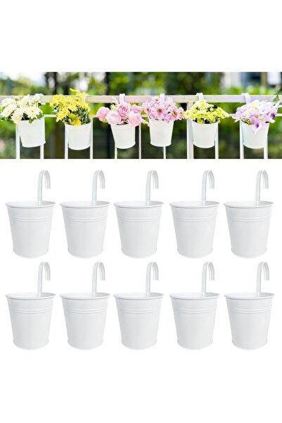 Generic LáLáGreen White Metal Hanging Plant Pots - Pack of 10, 10 cm