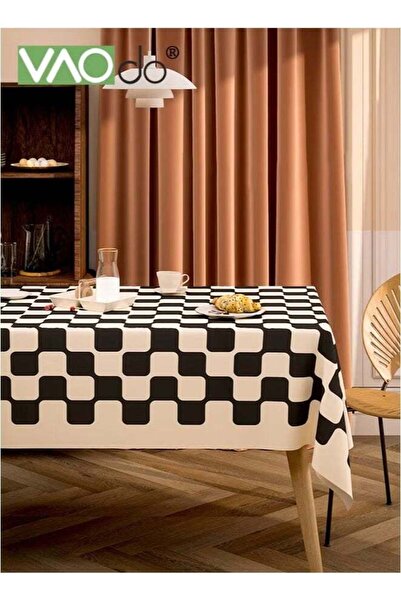 VAODO Black & White Checkered Tablecloth, Classic Geometric Checkerboard Pattern Wrinkle and Stain Resista