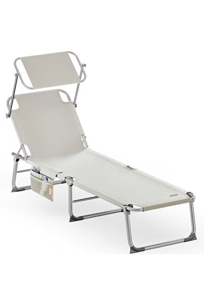 Casaria Ibiza sun lounger with parasol, aluminum, adjustable, water-resistant, cream, 190x60x30cm