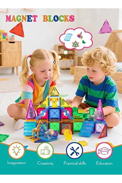 DEZHI مجموعة من 56 قطعة من البلاطات المغناطيسية - ألعاب بناء مكعبات مغناطيسية...
