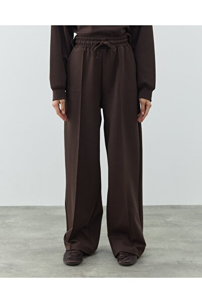 Aybikestil Premium Doubleface Straight Fit Nervürlü Eşofman Altı Acı Kahve