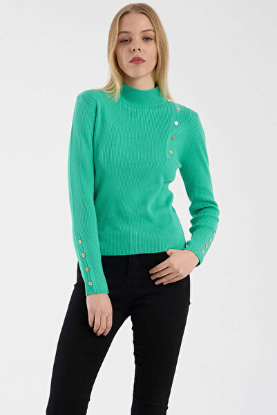 Sementa Button Detailed Corded Fabric Knitwear Sweater - Green