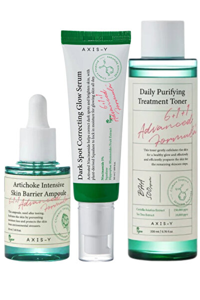 AXIS-Y Balancing Toner, Barrier Repair Ampoule & Brightening Glow Serum Set for Uneven Tone