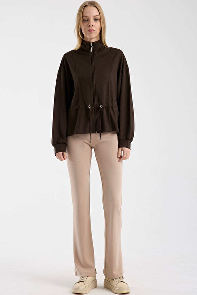 Sementa سترة رياضية ناعمة الملمس قابلة للتعديل عند الخصر - بني