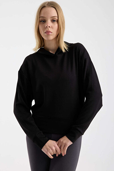 Sementa supradimensionat cu glugă Moale texturat Swea tricou - Negru