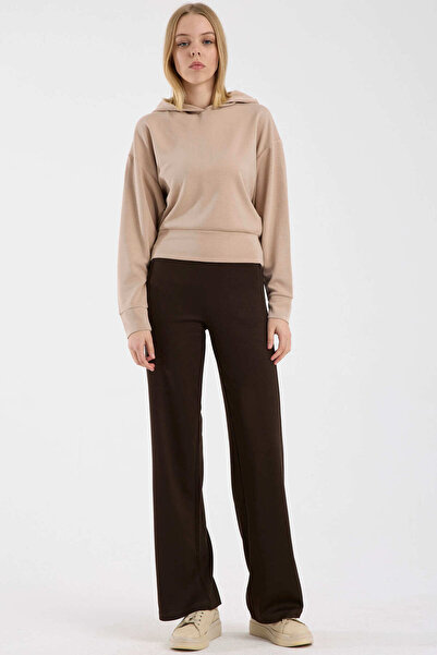 Sementa supradimensionat cu glugă Textura moale Swea tricou - Bej