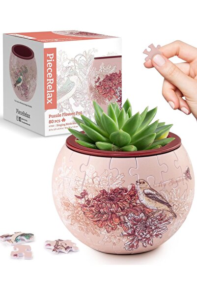 Generic Bis Relax 3D Puzzle Plant Pot - Songbirds & Flowers, Small Round Planter with Drainage (K1100)