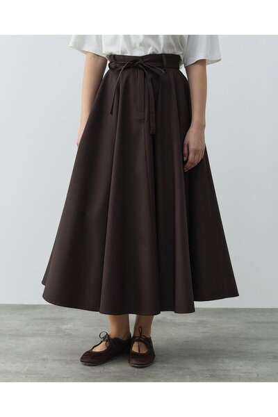 Aybikestil Paper Gabardin Tam Kloş Önü Patlı Etek Kahve