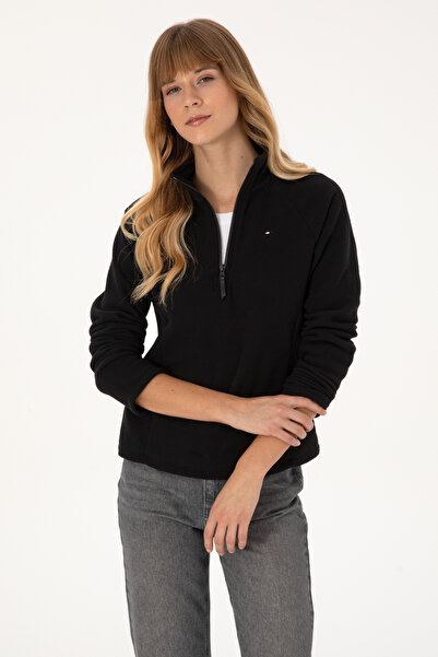 U.S. Polo Assn. Women's Black Zippered Mock Neck Fleece Sweatshirt 50316714-Vr046