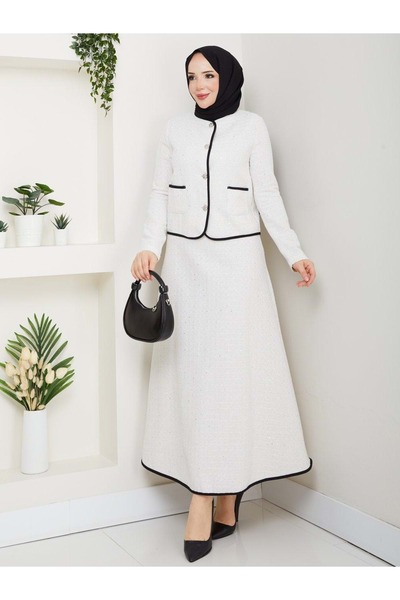 vishne 26K2273 TAKIM CEKET ETEK TÜVİT KUMAŞ ÖNÜ DÜĞMELİ VE CEPLİ TAŞ