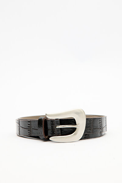Manuka Crocodile Leather Look Belt Brown