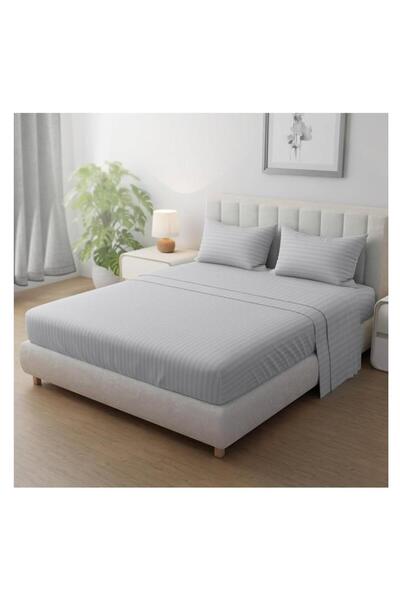 Generic Livenza Home 3Pcs Flat Sheet Set - Light Grey Striped, 220x240 cm, 2 Pillow Cases