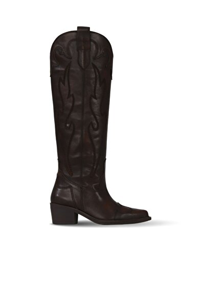 Bueno Shoes Kahverengi Atlas Deri Kadın Topuklu Çizme 39wc9404