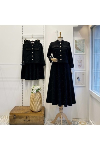 vishne 26K5060 TAKIM ETEK CEKET TÜVİT KUMAŞ KOL UÇLARI VE YAKASI SCUBA KUMAŞ SİYAH