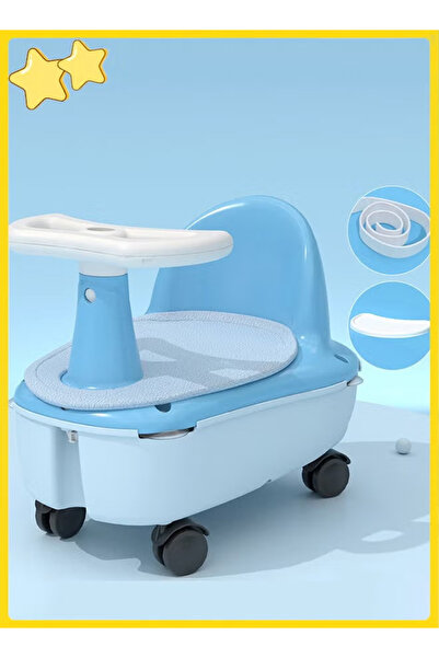 Generic Baby bathtub seat with cushion, storage shell, universal wheels, pull rope, and tray