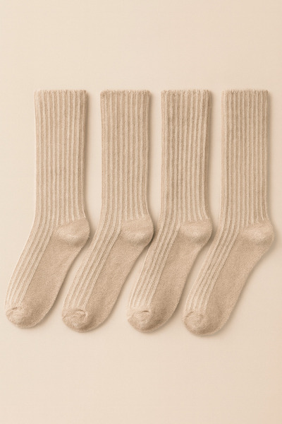 shefox 4 Pairs of Women's Corded Fabric Soft Textured Soft Boot Socks