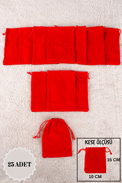 Mortex Kırmızı Kadife Kese 25 Adet 10x15 Cm Kına, Çerez, Kuruyemiş, Hediyelik...