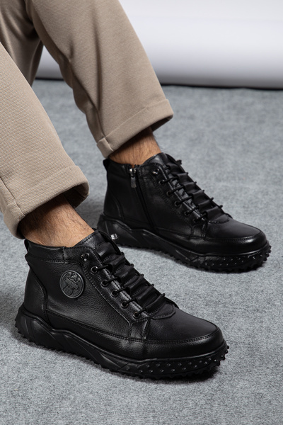 EFNANSHOES Black Daily Waterproof Sewn Guaranteed Cold-Resistant Sturdy Non-Slip Rubber Sole