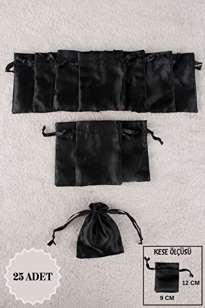 Mortex Siyah Saten Kese 25 Adet 9x12 Cm Kına, Çerez, Kuruyemiş, Hediyelik, Al...