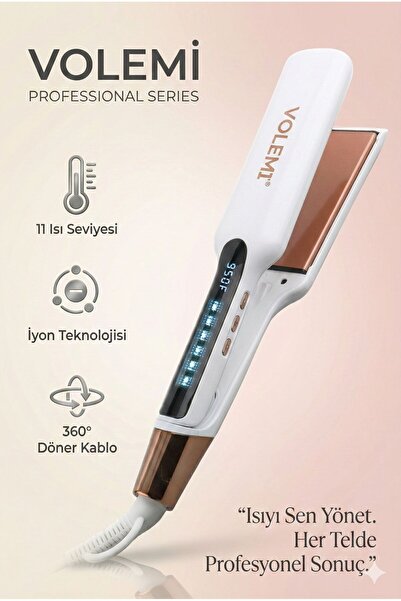 VOLEMİ Geniş Seramik Plakalı Saç Düzleştirici Hızlı Isınma Dijital LED Ekran ...
