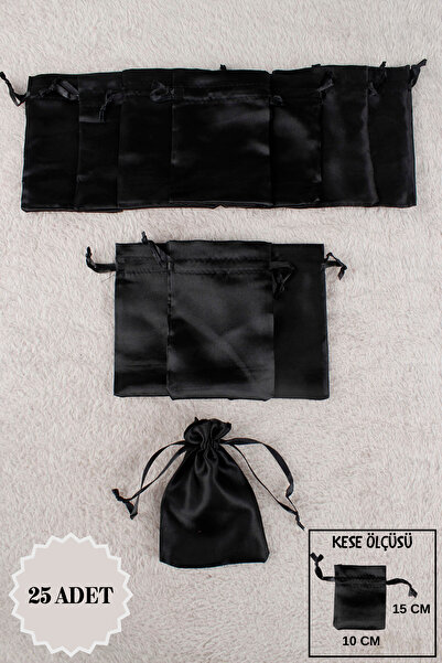 Mortex Siyah Saten Kese 25 Adet 10x15 Cm Kına, Çerez, Kuruyemiş, Hediyelik, A...