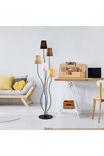 MOİRA Abajur Başlıklı E/14 Duylu 5'li Lambader Takımı Siyah, Tek Ayaklı Köşe ...