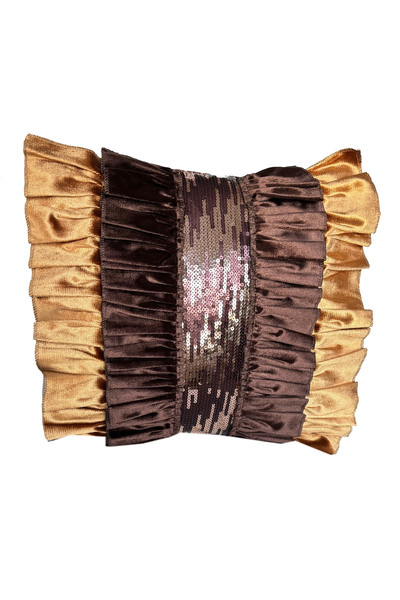 YASTIKMİNDER BY MELEK GÜVEN Yastık Kılıfı Kadife Kahve Sarı Payet Şeritli Far...