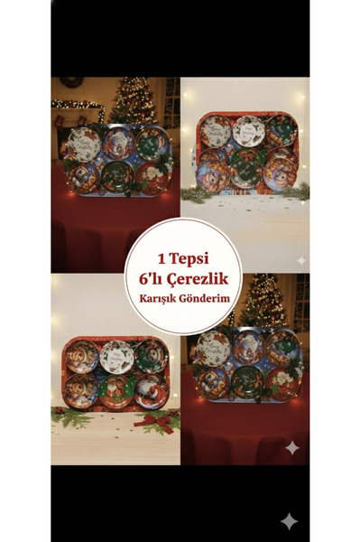 celyxprime Yılbaşı Temalı Tepsili Çerezlik Dekoratif Yeni Yıl Sunumluk Yedi Parça / Karışık Gönderim
