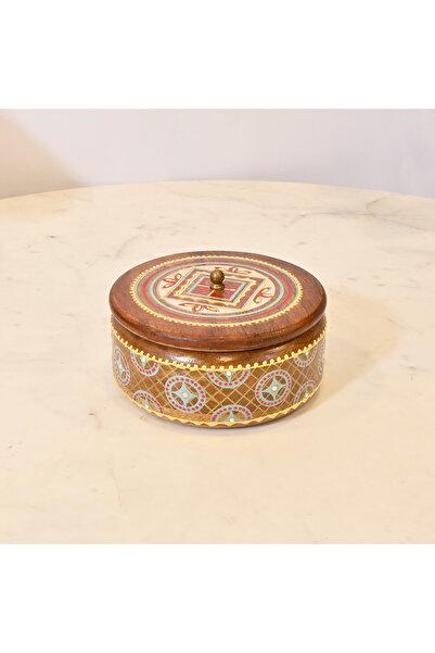 Crafted by Lifestyle صندوق تخزين خشبي دائري مطلي