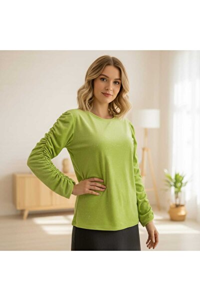 Volupta Women's velvet blouse with draped sleeves and shiny appliqués