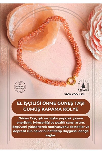 OSMANLI DOĞAL TAŞ Certified Handcrafted Knitted Sunstone Silver Plated Necklace (Sk:101)