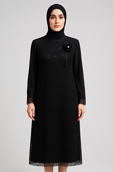 sweetyar Tesettür Dantel Abiye – Çiçek Desenli Payetli, Özel Gün Elbisesi