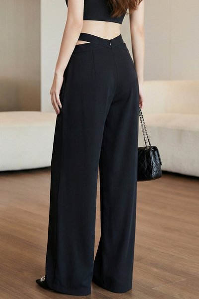 nurbeli Women's High Waist Belt Detailed Wide Leg Pants Palazzo Pants