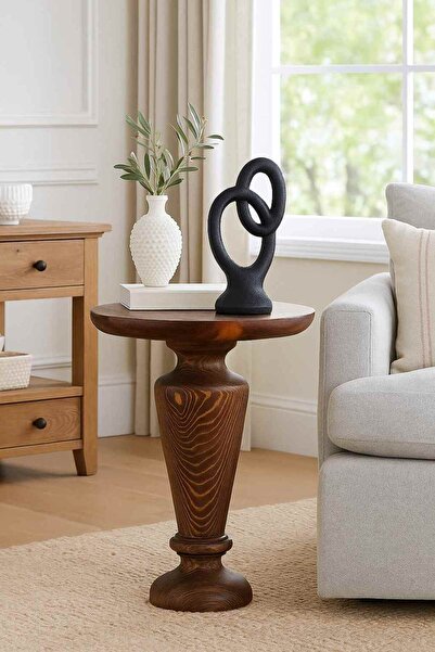 Simillo Home&Living Masif Ahşap Tekli Yan Sehpa – Meşe Renk Doğal Mantar Model