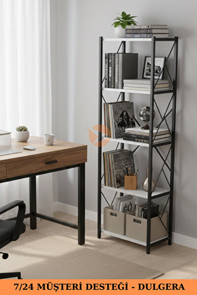 DULGERA Fifty 5 Raflı Metal Dar Tekli Kitaplık | Dosya Ofis Salon Rafı 150 cm