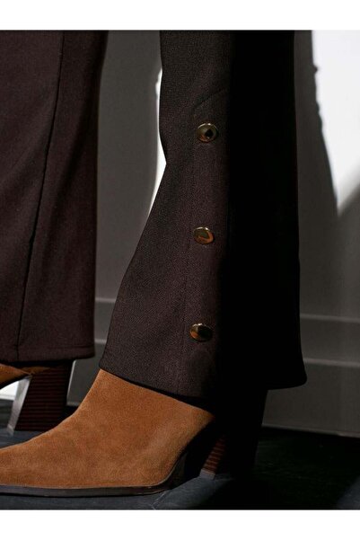 Dilvin 71905 Button Detailed Flared Leggings Dark Brown