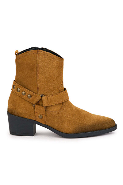 Trenddo Shoes Cizme scurte dama din piele naturala maro cu toc 5 cm
