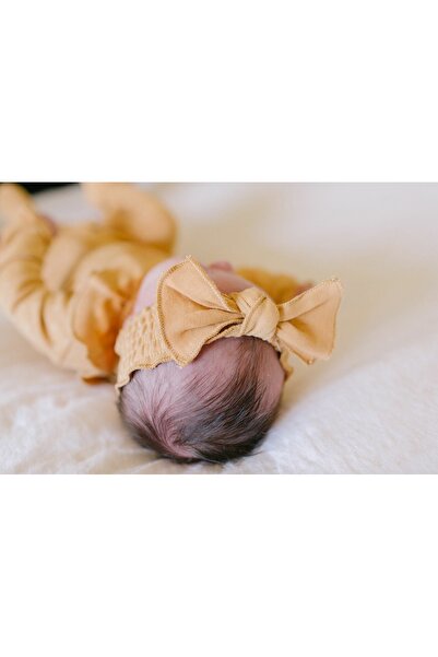 Lovedbaby Bentita bebe cu fundita din 100 % bumbac certificat GOTS, Honey , 0-2 ani