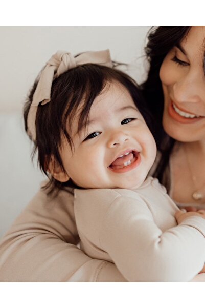 Lovedbaby Bentita bebe cu fundita din 100 % bumbac certificat GOTS, Oatmeal, 0-2 ani