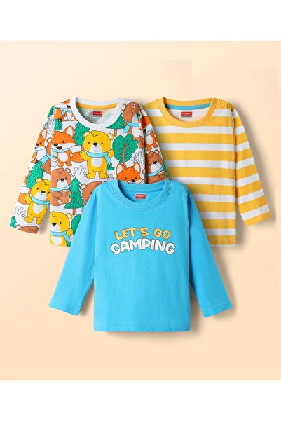 Babyhug 100% Cotton Knit Full Sleeve T-Shirt Jungle Theme Pack of 3-Yellow & White & Light Blue