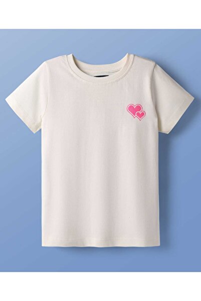 Pine kids Cotton Knit Half Sleeves T-Shirt With Heart Print - White