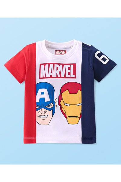 Babyhug Marvel 100% Cotton Knit Half Sleeves T-Shirt With Avengers Graphics -...