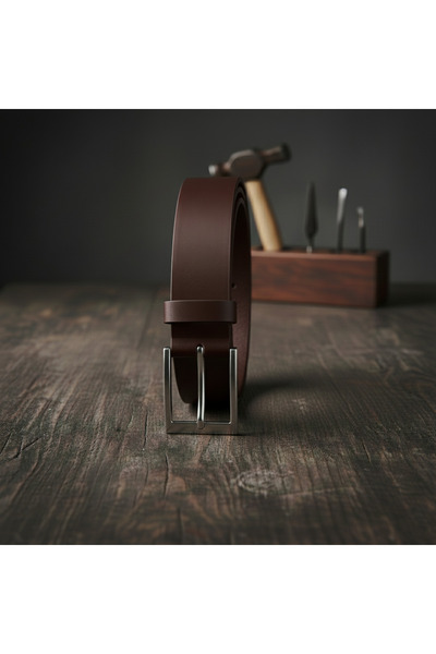 Mamlay Pantaloni clasici din material textil cu cataramă metalică maro pentru...