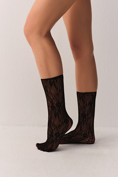 SUWEN Fishnet Dantelli Soket Çorap