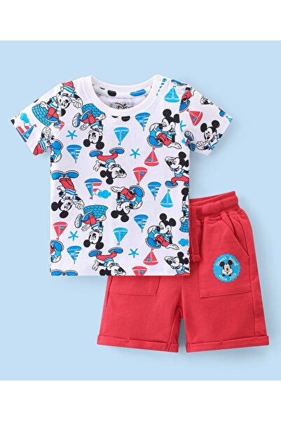 Babyhug Disney تيشيرت وشورت من القطن المحبوك ١٠٠٪ بأكمام نصفية وطبعة ميكي ماو...