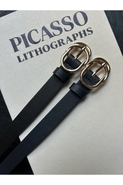 LİA KEMER 2-Piece Splice Double Ring Pattern Women's Gold Buckle Belt Jacket Belt Dress Belt Trouser Belt