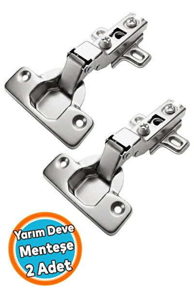 NZB (2 Adet) Yarım Deve Boynu Pistonsuz Mobilya Dolap Kapak Menteşesi Krom Renk